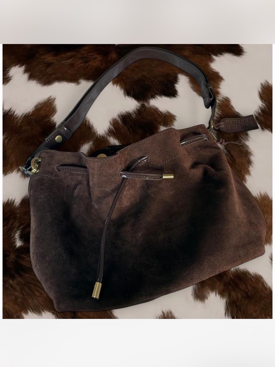 Free People Handbags - Brown Suede Drawstring Shoulder Bag